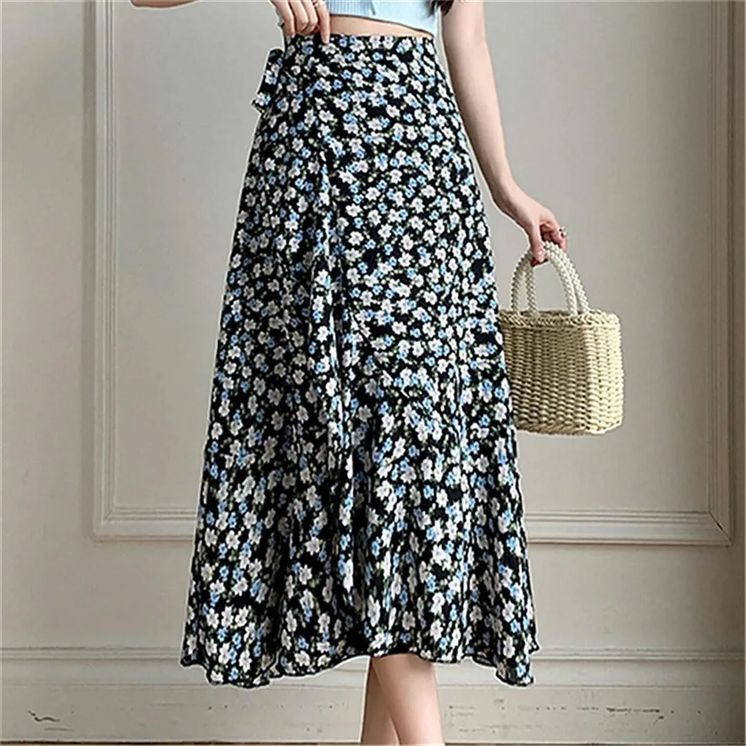 Women's Summer Floral Beach Skirt High Waist Casual Mid A-Line Skirt