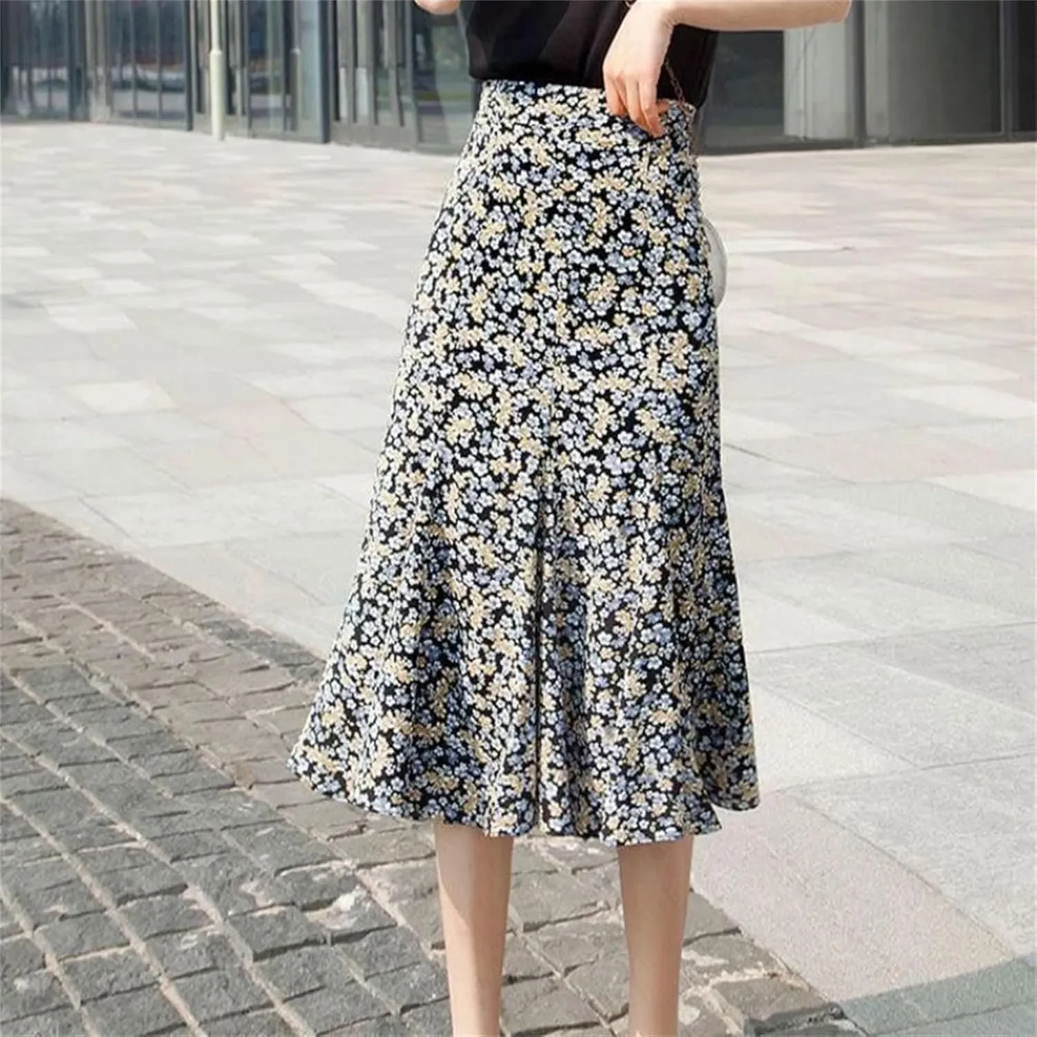 Women's Summer Floral Half-Length Skirt High Waist Slim Versatile A-Line Skirt