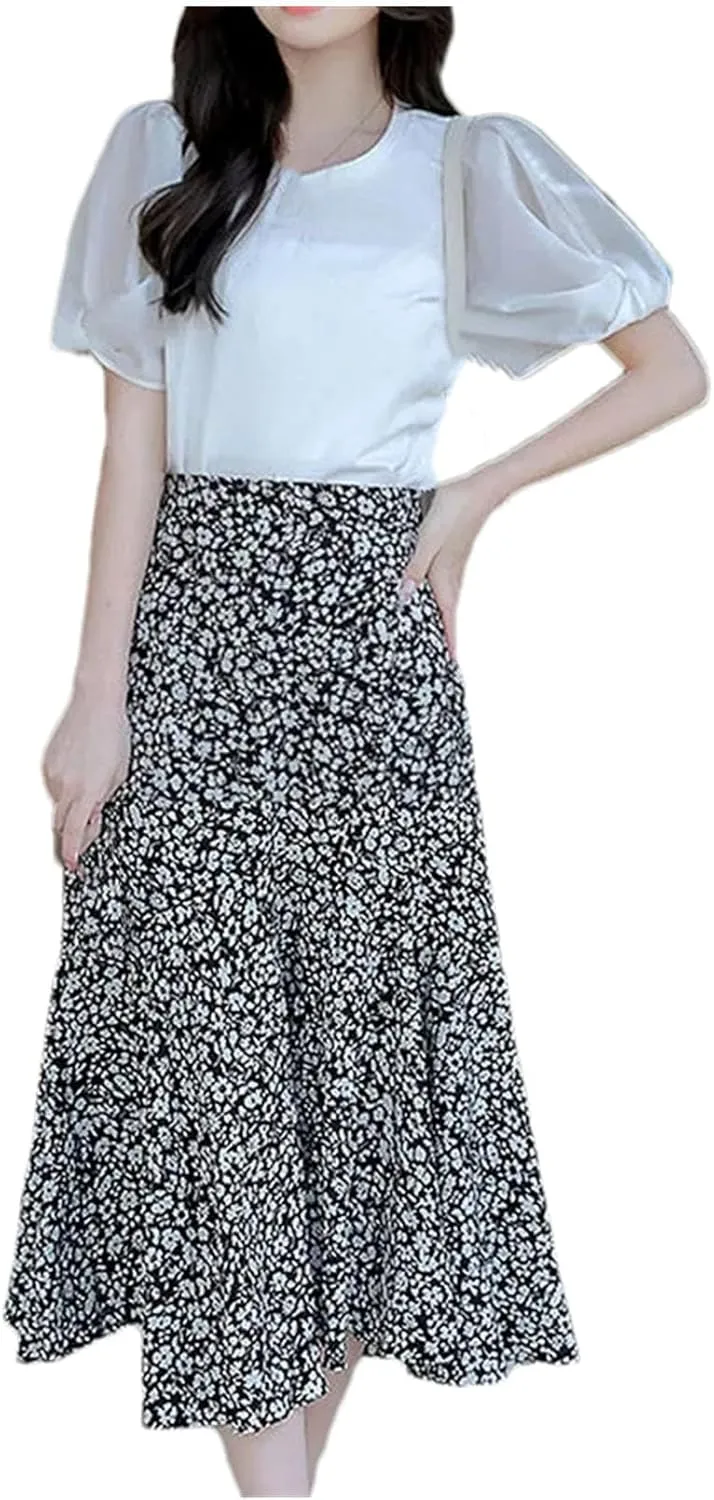 Women's Summer Floral Half-Length Skirt High Waist Slim Versatile A-Line Skirt