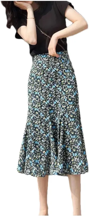 Women's Summer Floral Half-Length Skirt High Waist Slim Versatile A-Line Skirt