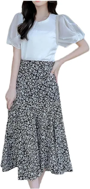 Women's Summer Floral Half-Length Skirt High Waist Slim Versatile A-Line Skirt