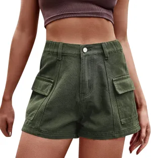 Women's Summer High Waisted Denim Shorts Folded Hem Casual Short Jeans with Pockets