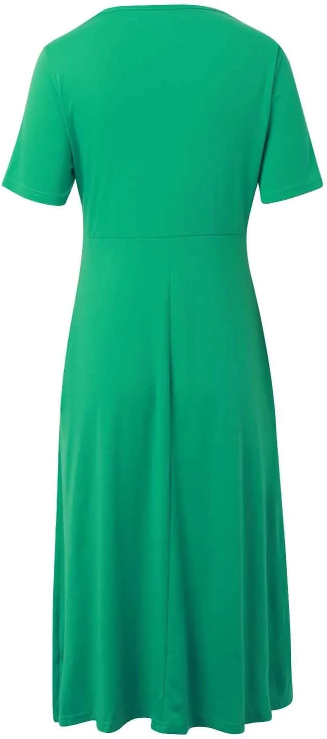 Women's Summer Maxi Dress 2025 Casual Short Sleeve Wrap V Neck Flowy Swing Plated Long Beach Dresses with Pockets