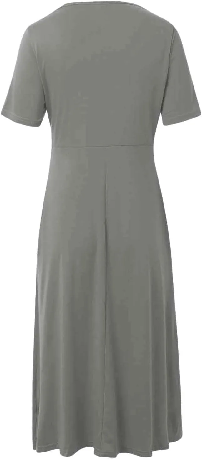 Womens Summer Midi Dress Casual Short Sleeve A-Line Cotton Linen Dress Flowly Beach Tunic Sundresses with Pockets 2025