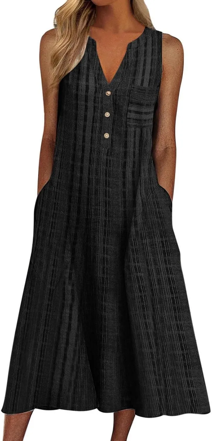 Women's Summer Short Sleeve A-Line Midi Dresses Casual Floral V Neck Button T-Shirt Dress Flowy Beach Sundress for Women