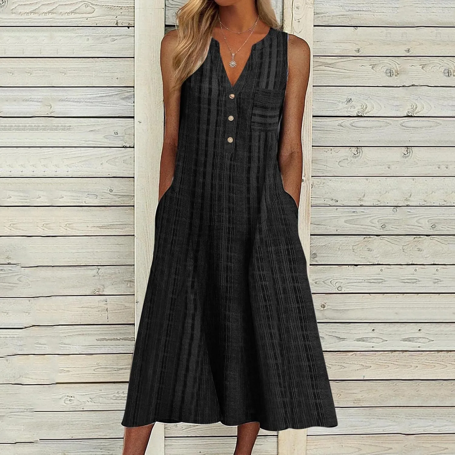 Women's Summer Short Sleeve A-Line Midi Dresses Casual Floral V Neck Button T-Shirt Dress Flowy Beach Sundress for Women