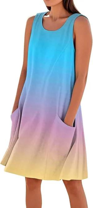 Womens Summer Tank Dresses Casual Sleeveless Midi Dress Cotton Beach Floral Sundress Vacation Travel Outfits