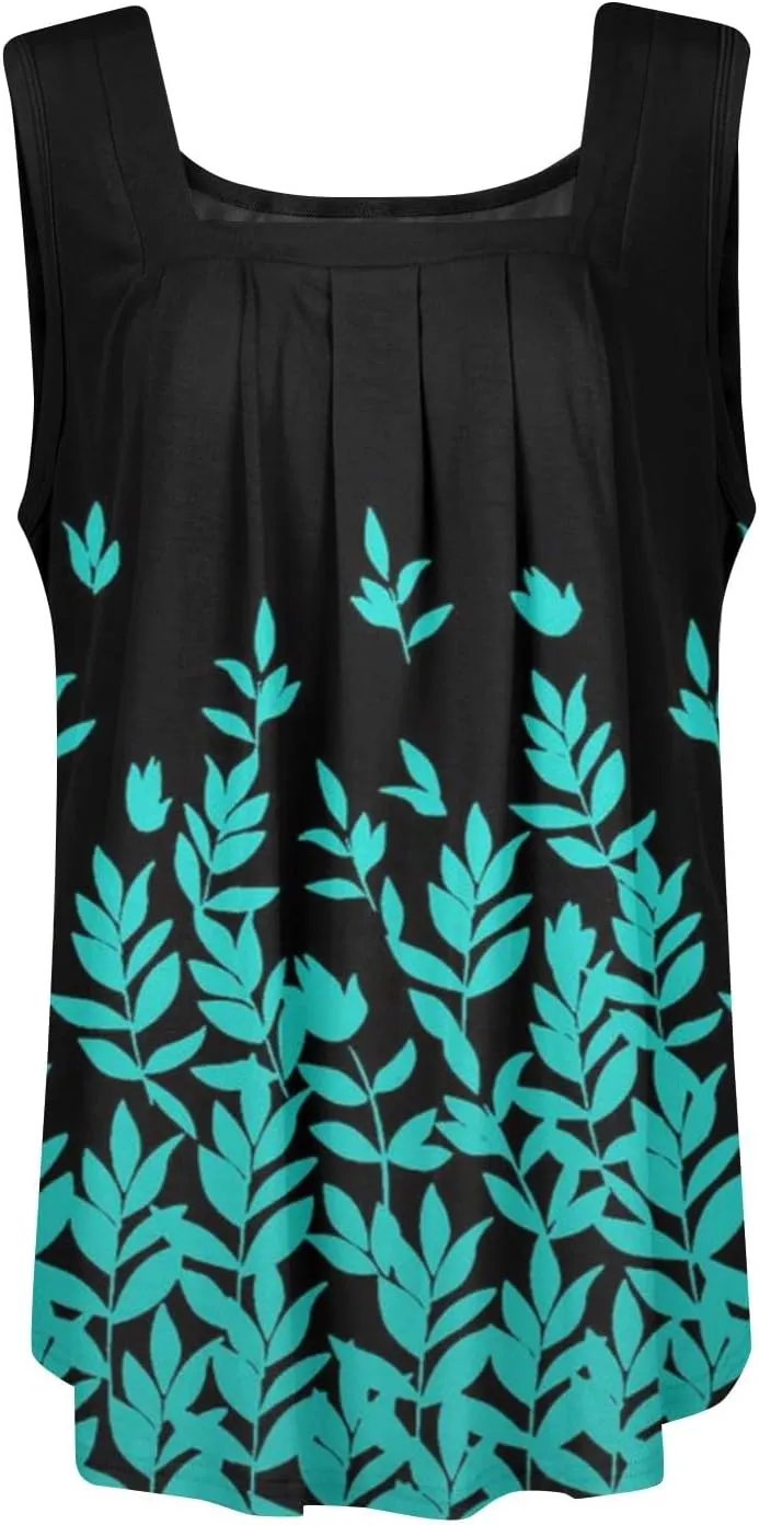 Womens Tank Tops for Women - Loose Fit Pleated Square Neck Sleeveless Tops Curved Hem Flowy Loose Fit Shirts 2025