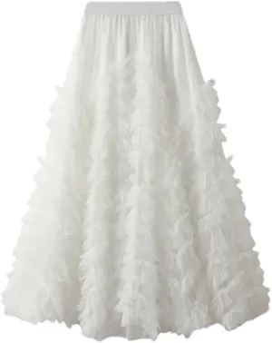 Women's Tiered Tulle Maxi A Line Skirt Summer High Waist Mesh Long Skirt