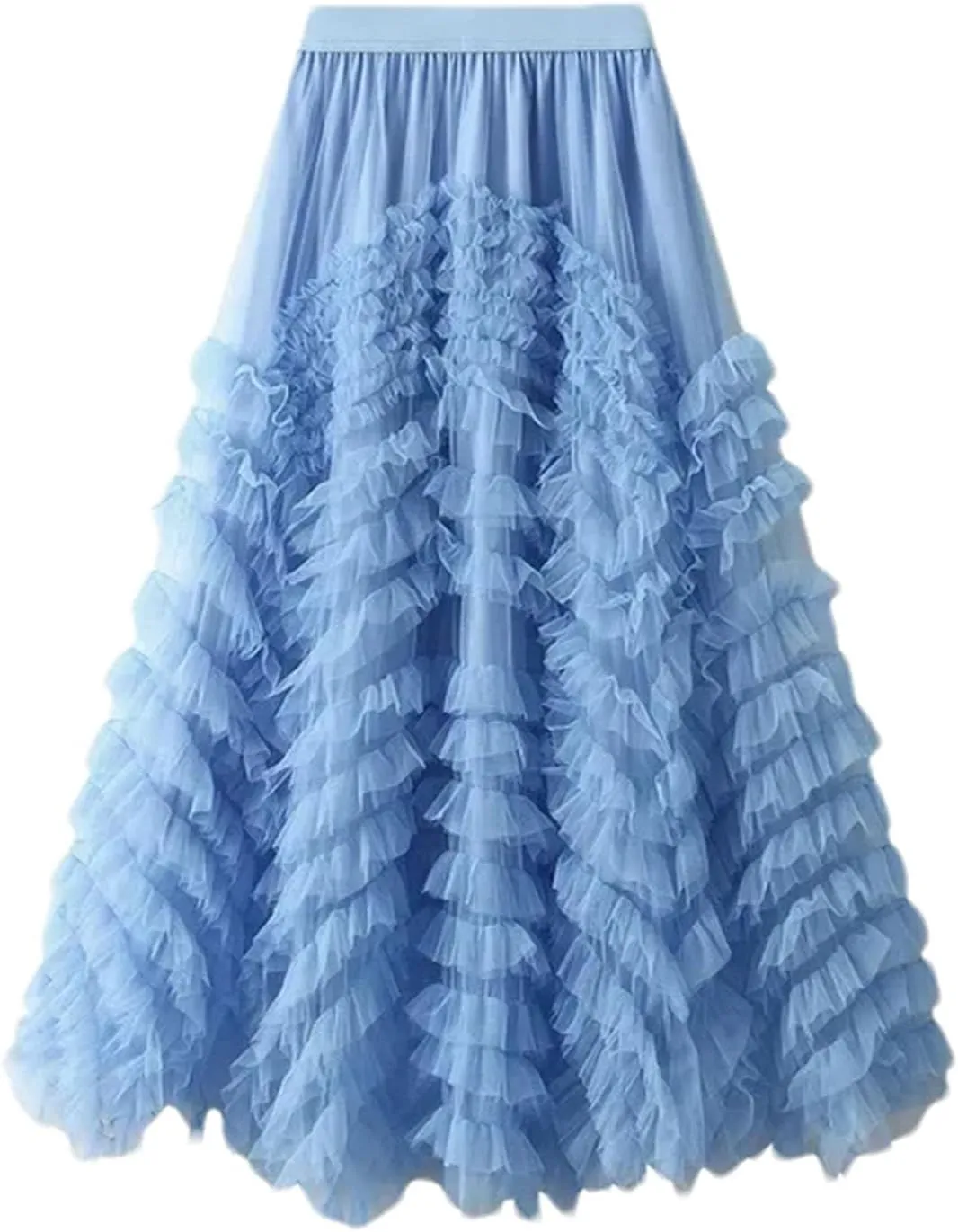 Women's Tiered Tulle Maxi A Line Skirt Summer High Waist Mesh Long Skirt