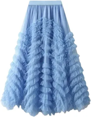 Women's Tiered Tulle Maxi A Line Skirt Summer High Waist Mesh Long Skirt