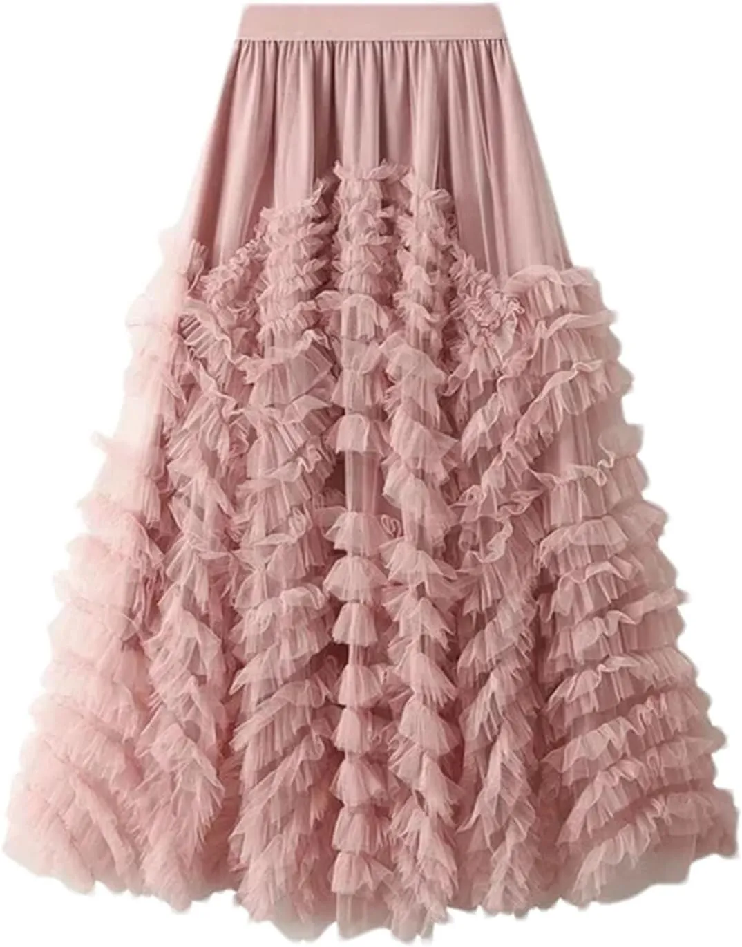 Women's Tiered Tulle Maxi A Line Skirt Summer High Waist Mesh Long Skirt