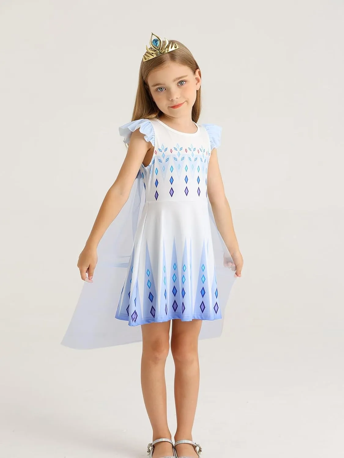 WonderBabe Princess Dress With Cape Girls Christmas Birthday Party Cosplay Costume Toddler Ruffle Sleeve Fancy Outfit Gift