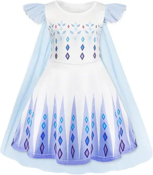 WonderBabe Princess Dress With Cape Girls Christmas Birthday Party Cosplay Costume Toddler Ruffle Sleeve Fancy Outfit Gift