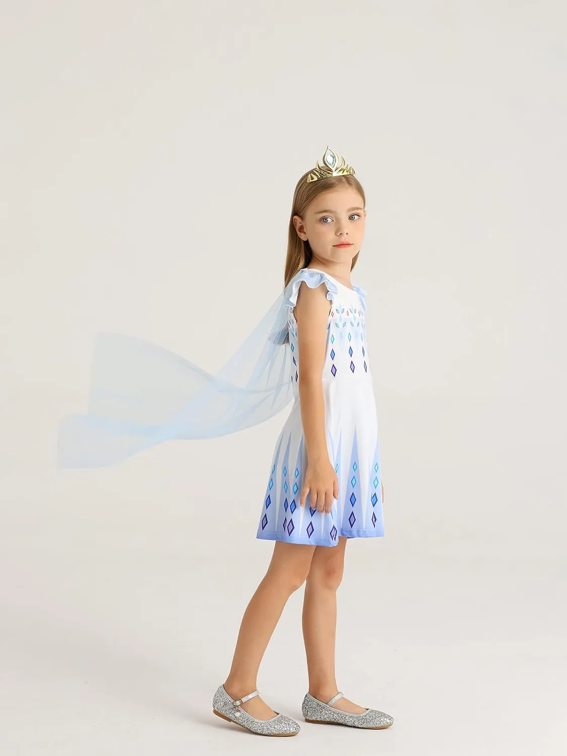 WonderBabe Princess Dress With Cape Girls Christmas Birthday Party Cosplay Costume Toddler Ruffle Sleeve Fancy Outfit Gift