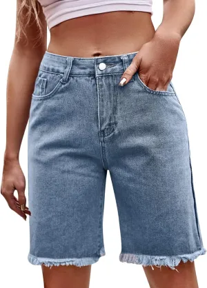 WOSJKDJ Womens Jean Shorts Stretchy Tummy Control High Waisted Jean Shorts Casual Distressed Curvy Boyfriend Denim Shorts
