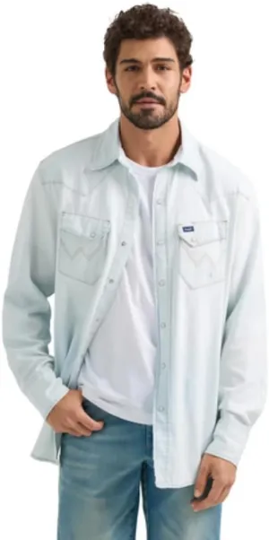 Wrangler Men's Stonewash Denim Vintage Long Sleeve Shirt
