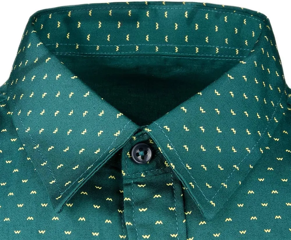 WULFUL Men's Casual Long Sleeve Dress Shirt Print Cotton Business Button Down Shirts Regular Fit