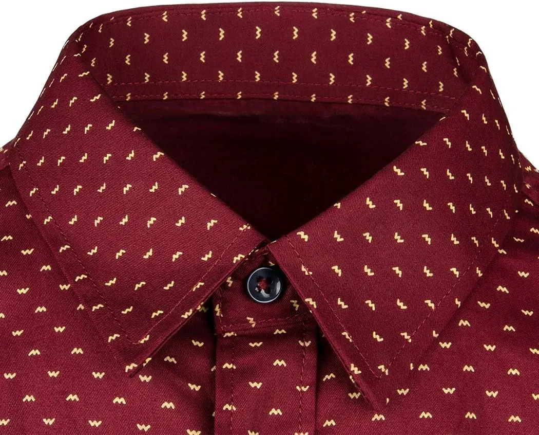 WULFUL Men's Casual Long Sleeve Dress Shirt Print Cotton Business Button Down Shirts Regular Fit