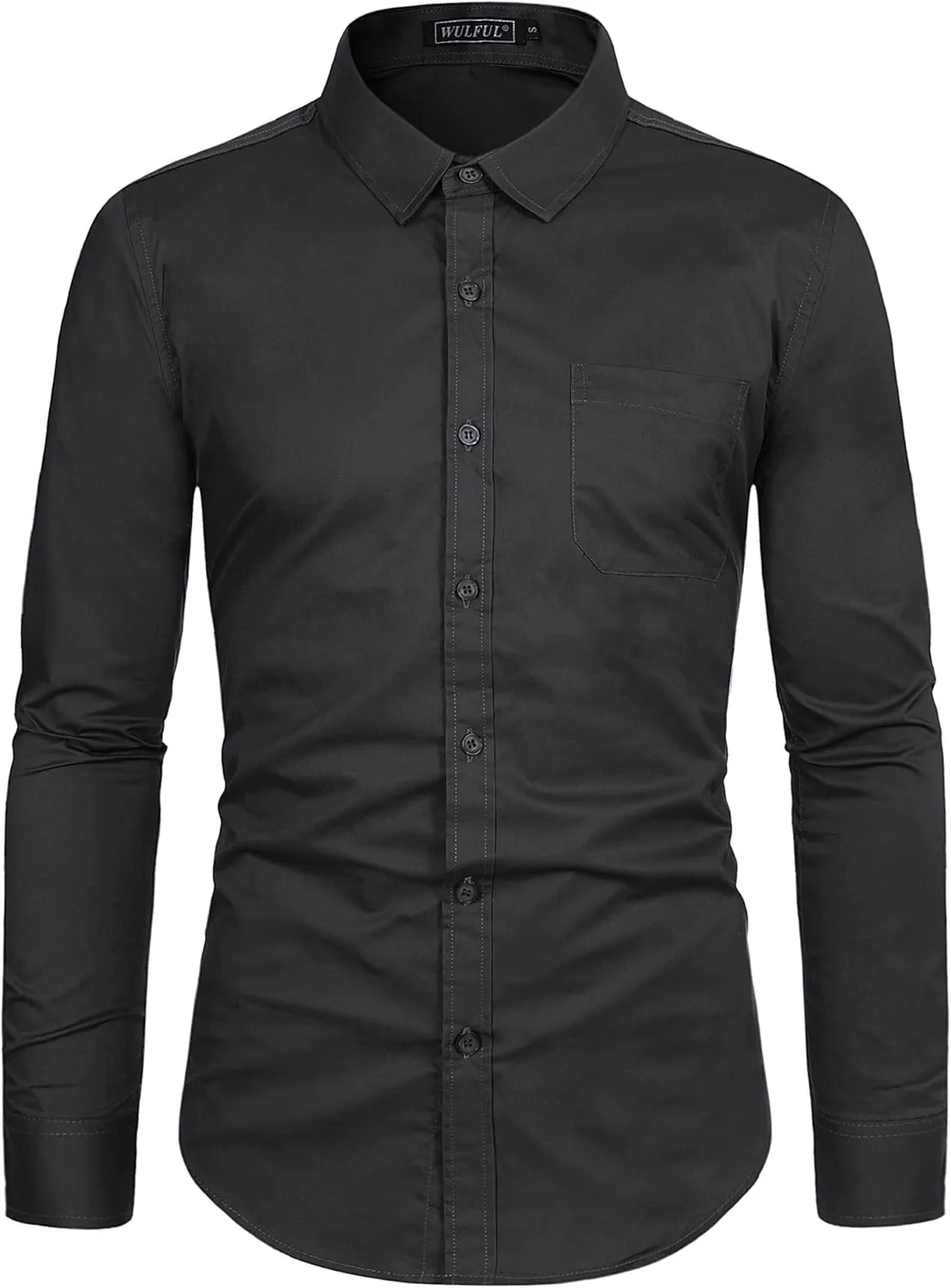 WULFUL Men's Casual Long Sleeve Dress Shirt Print Cotton Business Button Down Shirts Regular Fit