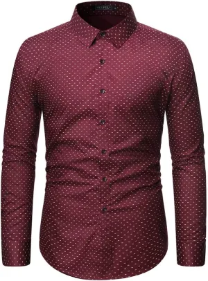 WULFUL Men's Casual Long Sleeve Dress Shirt Print Cotton Business Button Down Shirts Regular Fit