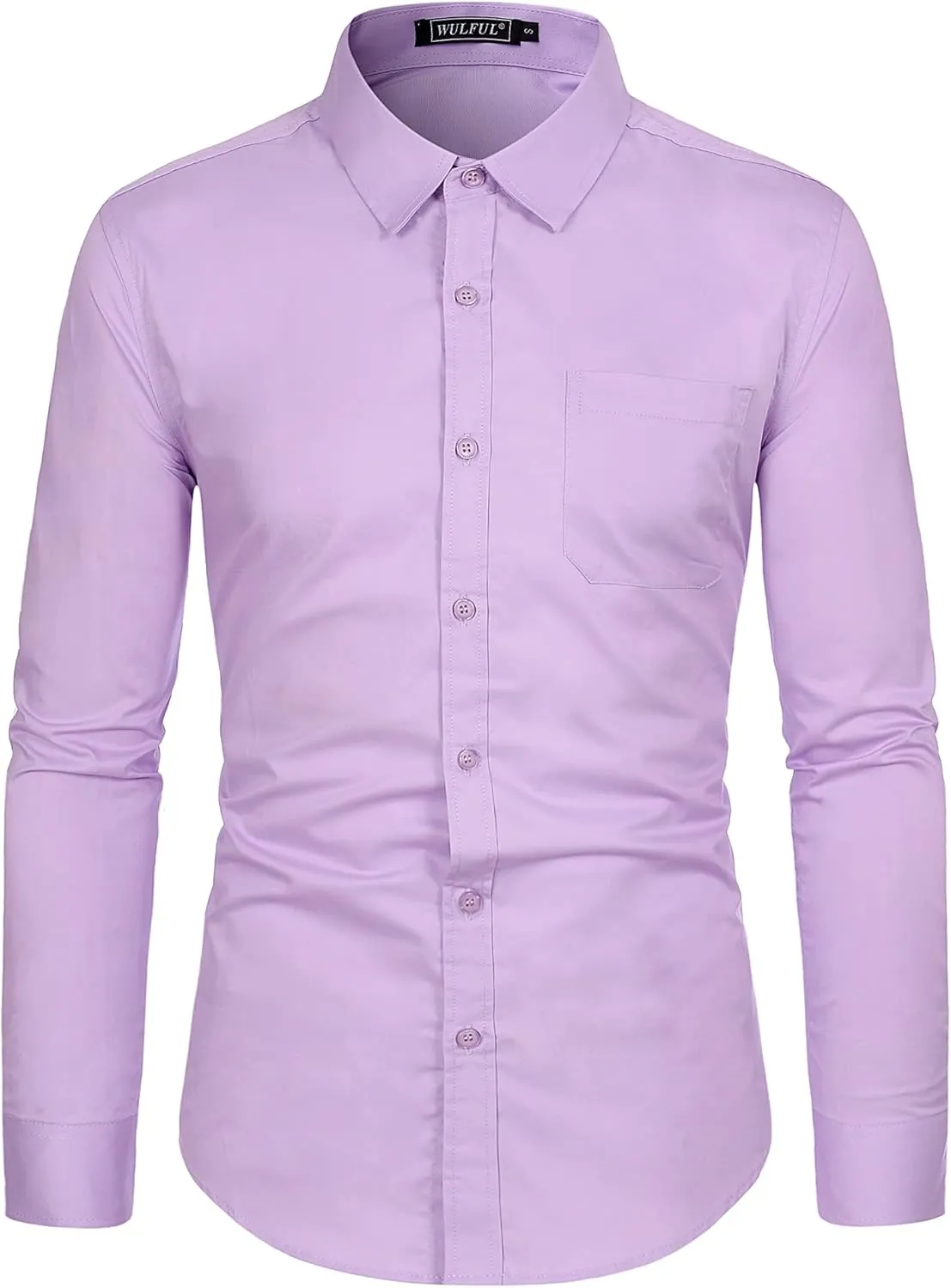 WULFUL Men's Casual Long Sleeve Dress Shirt Print Cotton Business Button Down Shirts Regular Fit