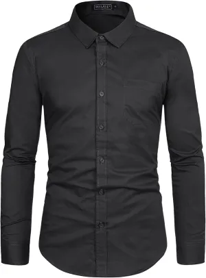 WULFUL Men's Casual Long Sleeve Dress Shirt Print Cotton Business Button Down Shirts Regular Fit