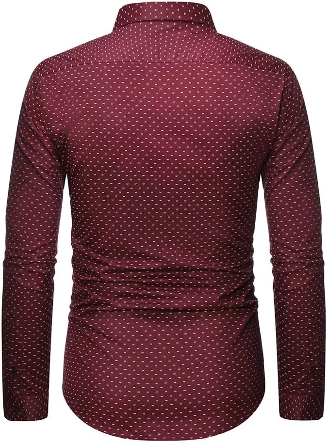 WULFUL Men's Casual Long Sleeve Dress Shirt Print Cotton Business Button Down Shirts Regular Fit