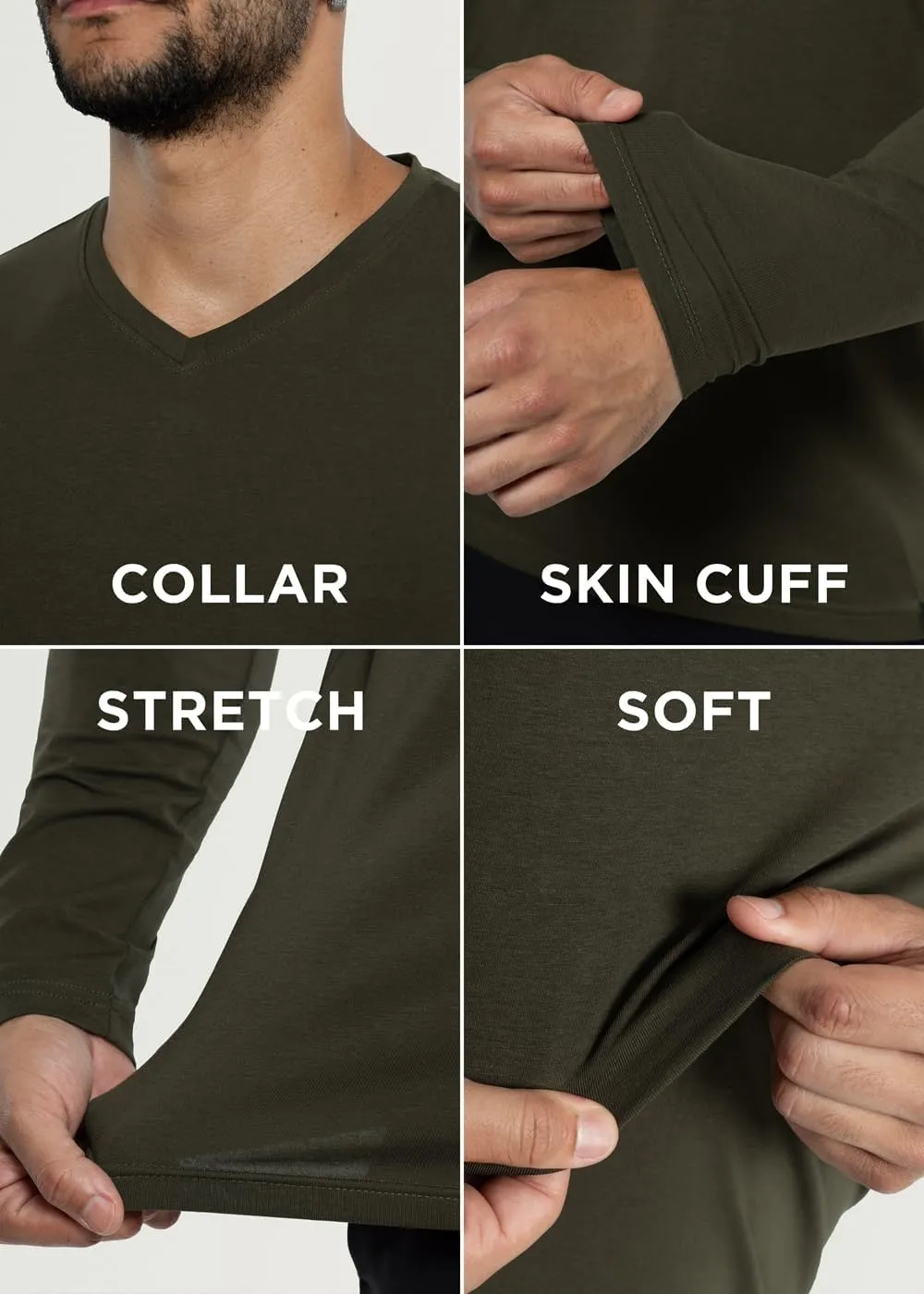 X RAY Men's V-Neck & Henley Long Sleeve T-Shirt, 95% Cotton Stretch Slim Fit Basic Shirt for Men