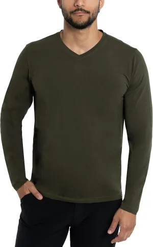 X RAY Men's V-Neck & Henley Long Sleeve T-Shirt, 95% Cotton Stretch Slim Fit Basic Shirt for Men