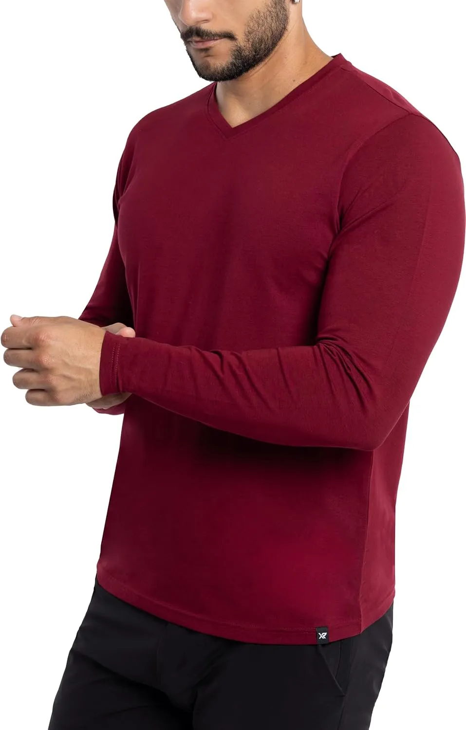 X RAY Men's V-Neck & Henley Long Sleeve T-Shirt, 95% Cotton Stretch Slim Fit Basic Shirt for Men