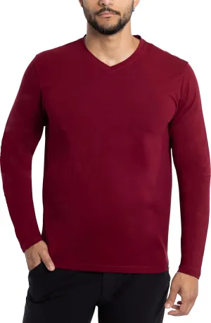 X RAY Men's V-Neck & Henley Long Sleeve T-Shirt, 95% Cotton Stretch Slim Fit Basic Shirt for Men