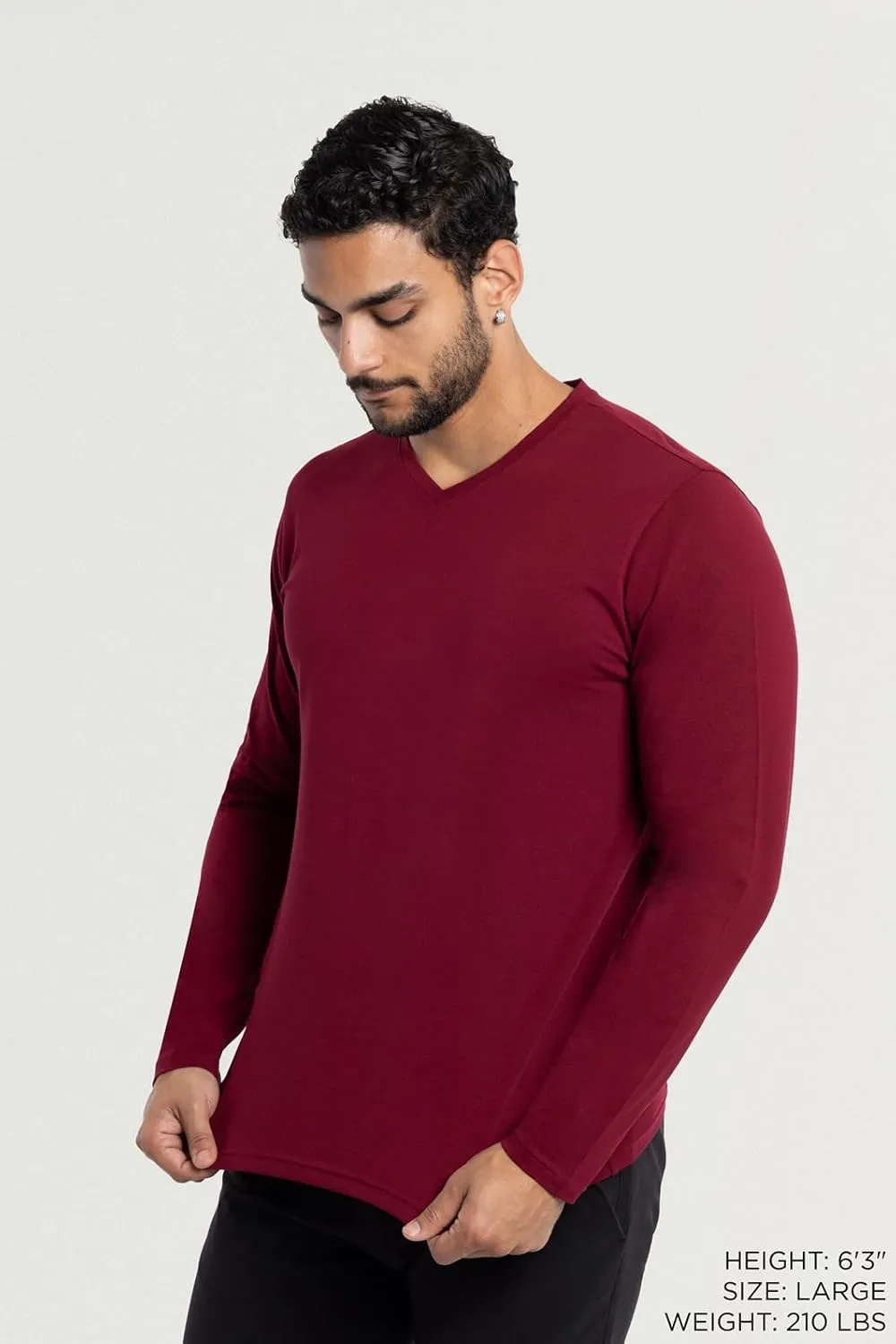 X RAY Men's V-Neck & Henley Long Sleeve T-Shirt, 95% Cotton Stretch Slim Fit Basic Shirt for Men