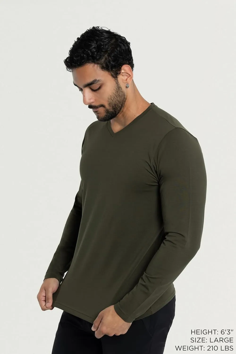 X RAY Men's V-Neck & Henley Long Sleeve T-Shirt, 95% Cotton Stretch Slim Fit Basic Shirt for Men