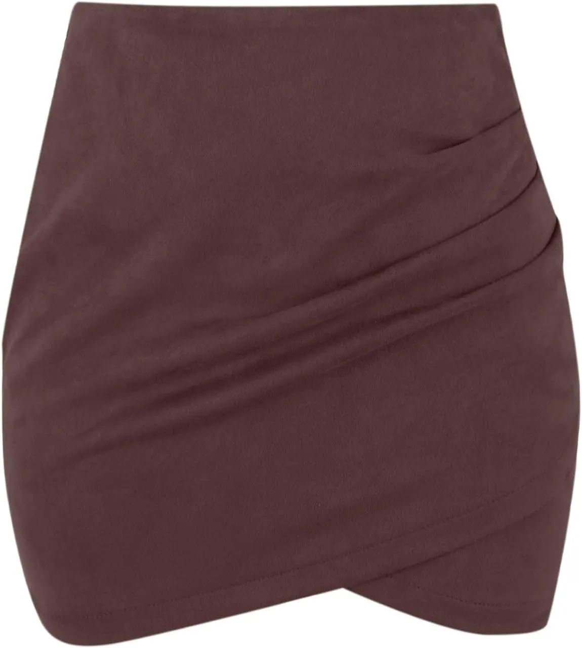 XOWRTE Mini Skirt Women's Sexy Faux Suede Short Skirt High Waist Tight Pencil Skirt Plain Leather Skirt Irregular A-line