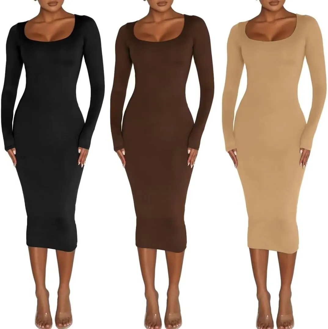 Xuan2Xuan3 Women's Dresses Fall Long Sleeve Snake Printed Zipper Neck Knit Bodycon Evening Party Long Dress