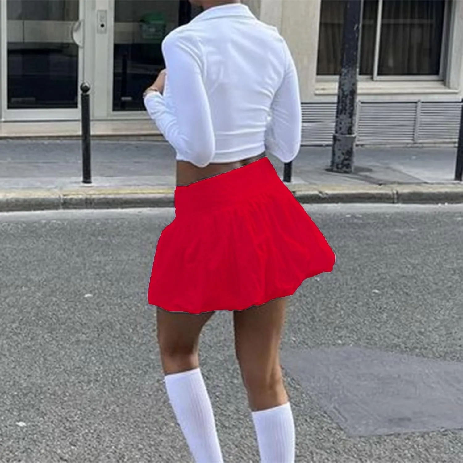 Y2k Bubble Mini Skirt Women Pleated Ruffle Hem High Elastic Waist Short Skirt Aline Balloon Puffy Beach Mini Skirt