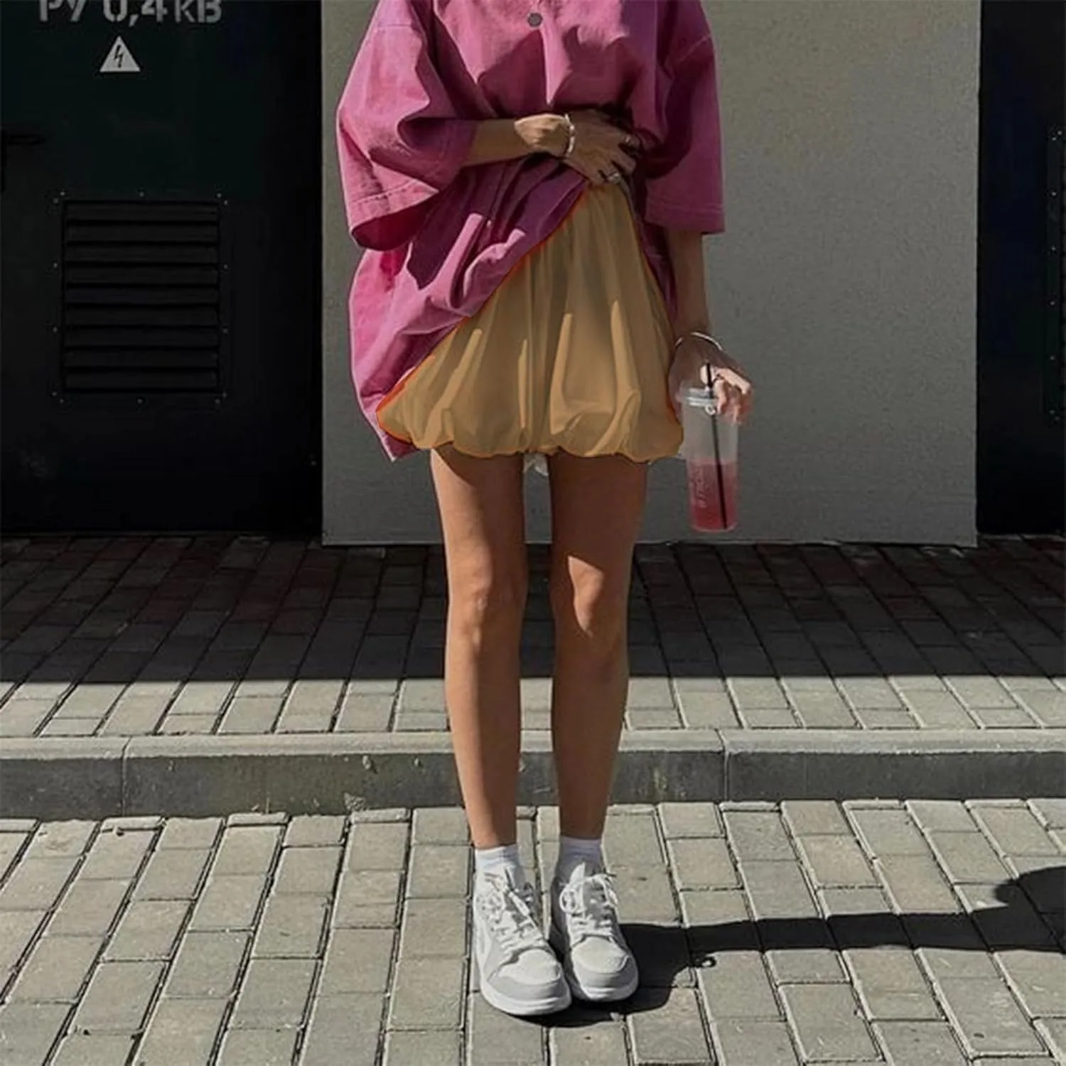 Y2k Bubble Mini Skirt Women Pleated Ruffle Hem High Elastic Waist Short Skirt Aline Balloon Puffy Beach Mini Skirt