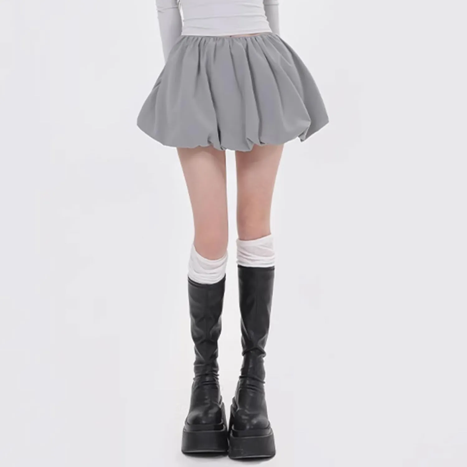 Y2k Bubble Mini Skirt Women Pleated Ruffle Hem High Elastic Waist Short Skirt Aline Balloon Puffy Beach Mini Skirt