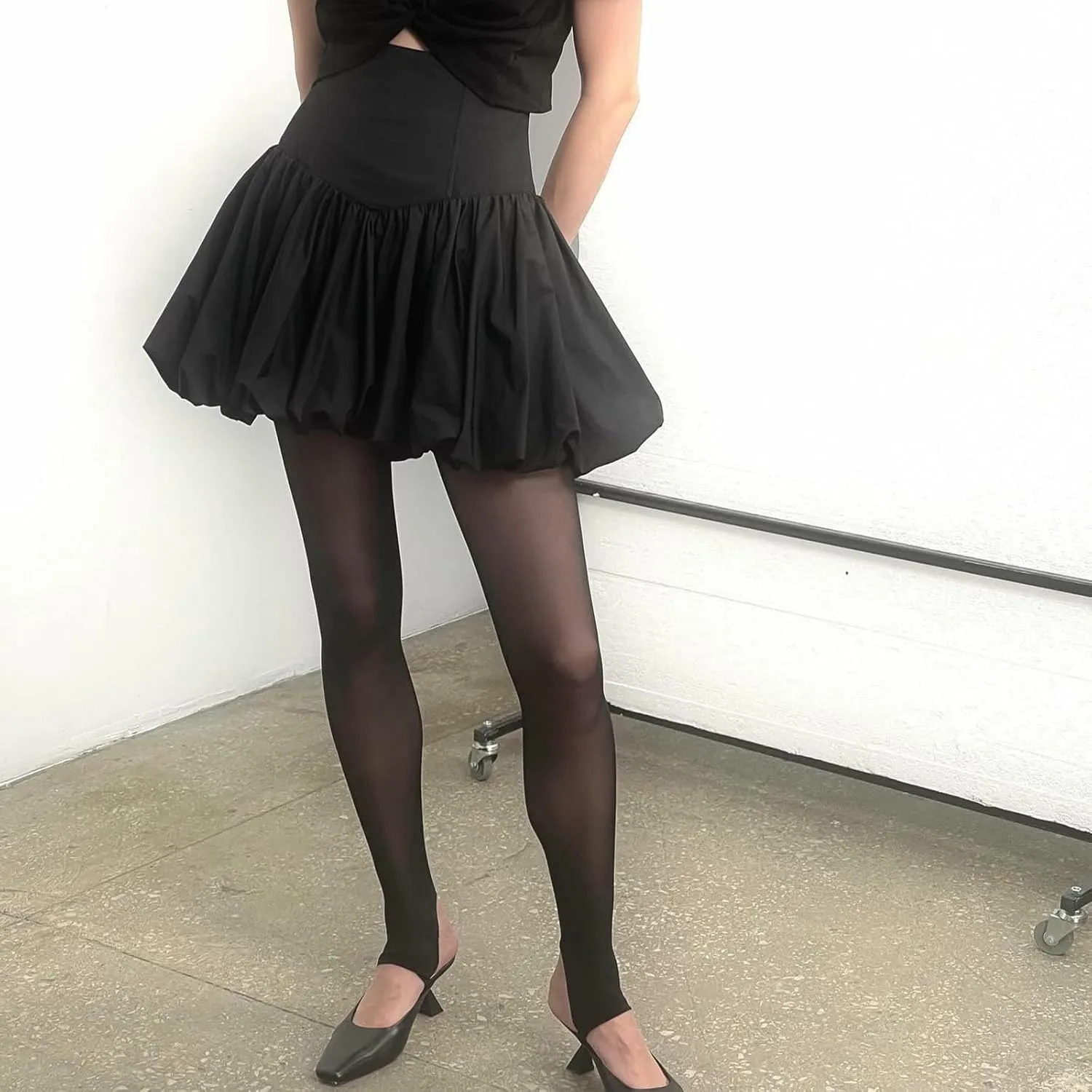 Y2k Bubble Mini Skirt Women Pleated Ruffle Hem High Elastic Waist Short Skirt Aline Balloon Puffy Beach Mini Skirt
