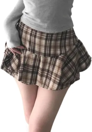 Y2k Women's Plaid Print Pleated Skirt Tartan School Uniform Mini Skirt Pleated Mini Skirt Plaid Mini Skirt