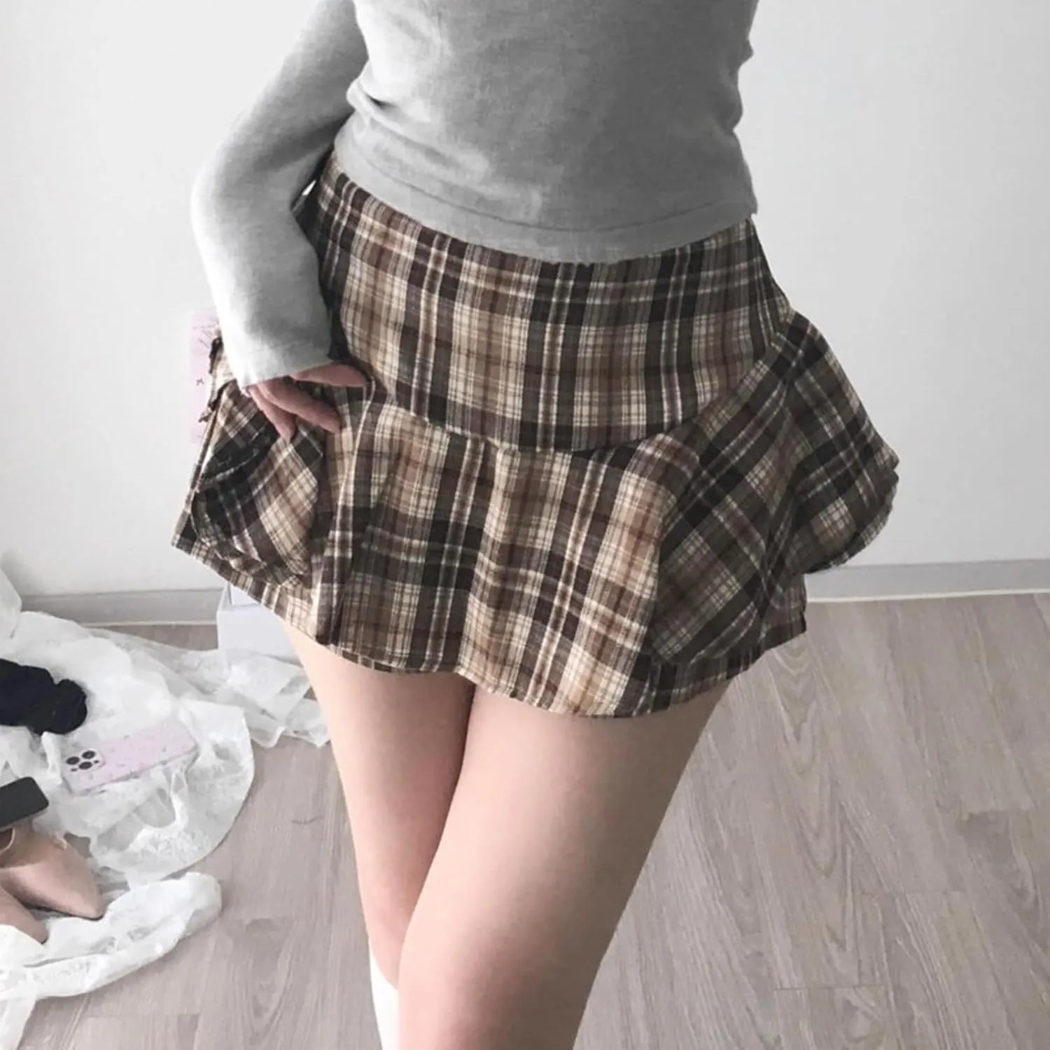 Y2k Women's Plaid Print Pleated Skirt Tartan School Uniform Mini Skirt Pleated Mini Skirt Plaid Mini Skirt