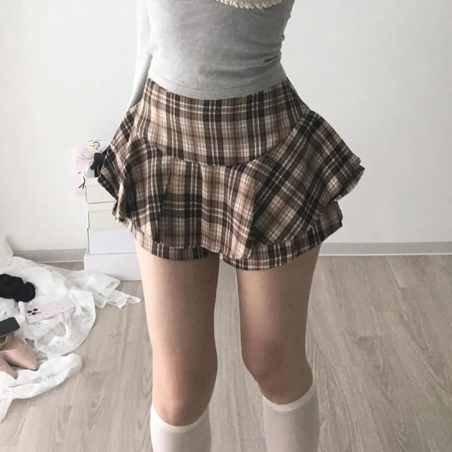Y2k Women's Plaid Print Pleated Skirt Tartan School Uniform Mini Skirt Pleated Mini Skirt Plaid Mini Skirt