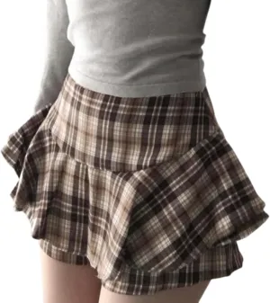 Y2k Women's Plaid Print Pleated Skirt Tartan School Uniform Mini Skirt Pleated Mini Skirt Plaid Mini Skirt