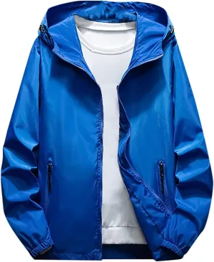 Ymosrh Men's Hooded Waterproof Lightweight Windbreaker Jackets Nylon Wind & Water Resistant Rain Jacket, M-7XL