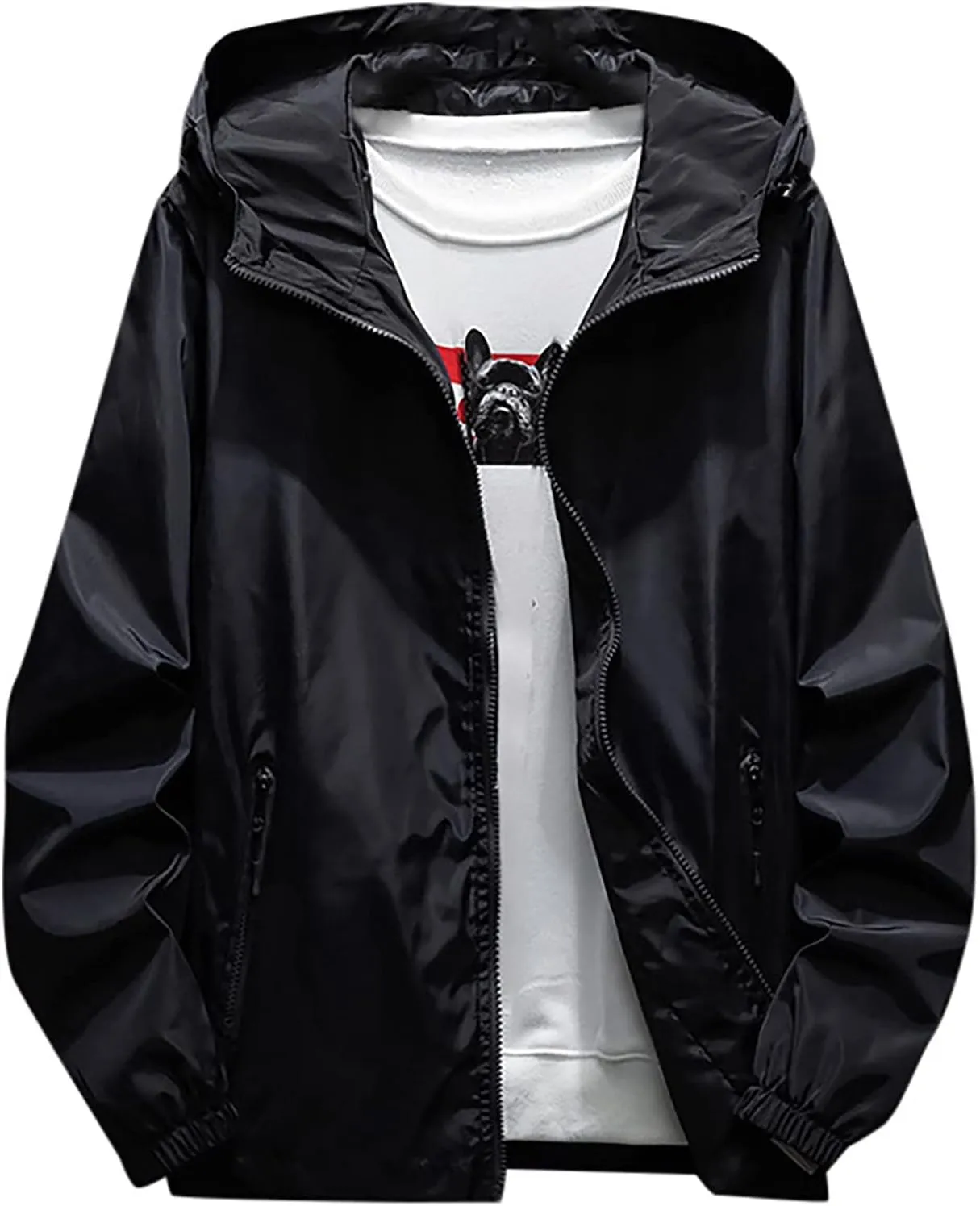 Ymosrh Men's Hooded Waterproof Lightweight Windbreaker Jackets Nylon Wind & Water Resistant Rain Jacket, M-7XL