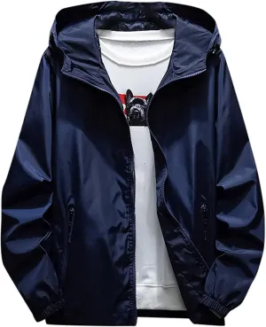 Ymosrh Men's Hooded Waterproof Lightweight Windbreaker Jackets Nylon Wind & Water Resistant Rain Jacket, M-7XL