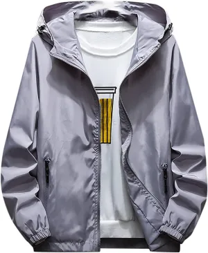 Ymosrh Men's Hooded Waterproof Lightweight Windbreaker Jackets Nylon Wind & Water Resistant Rain Jacket, M-7XL