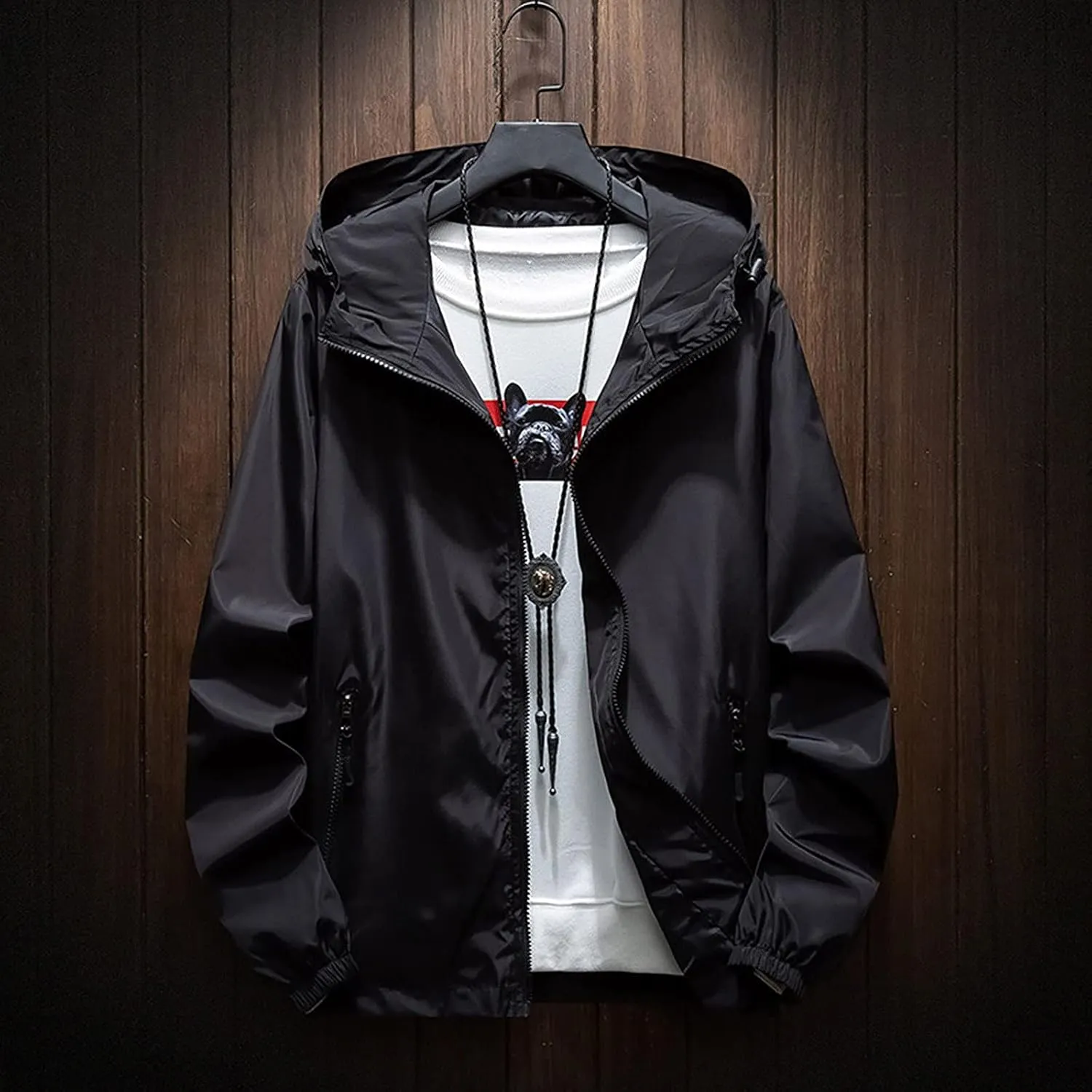 Ymosrh Men's Hooded Waterproof Lightweight Windbreaker Jackets Nylon Wind & Water Resistant Rain Jacket, M-7XL