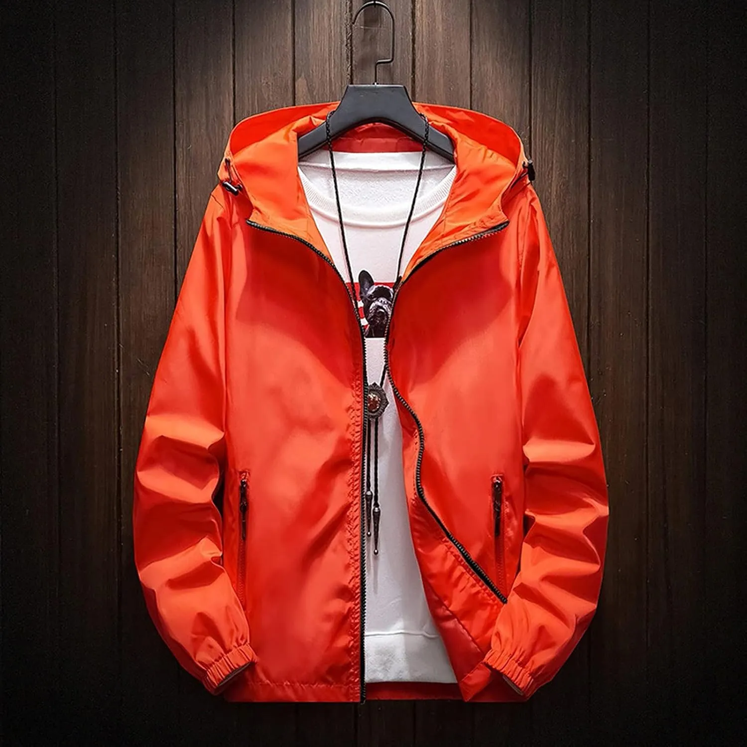 Ymosrh Men's Hooded Waterproof Lightweight Windbreaker Jackets Nylon Wind & Water Resistant Rain Jacket, M-7XL